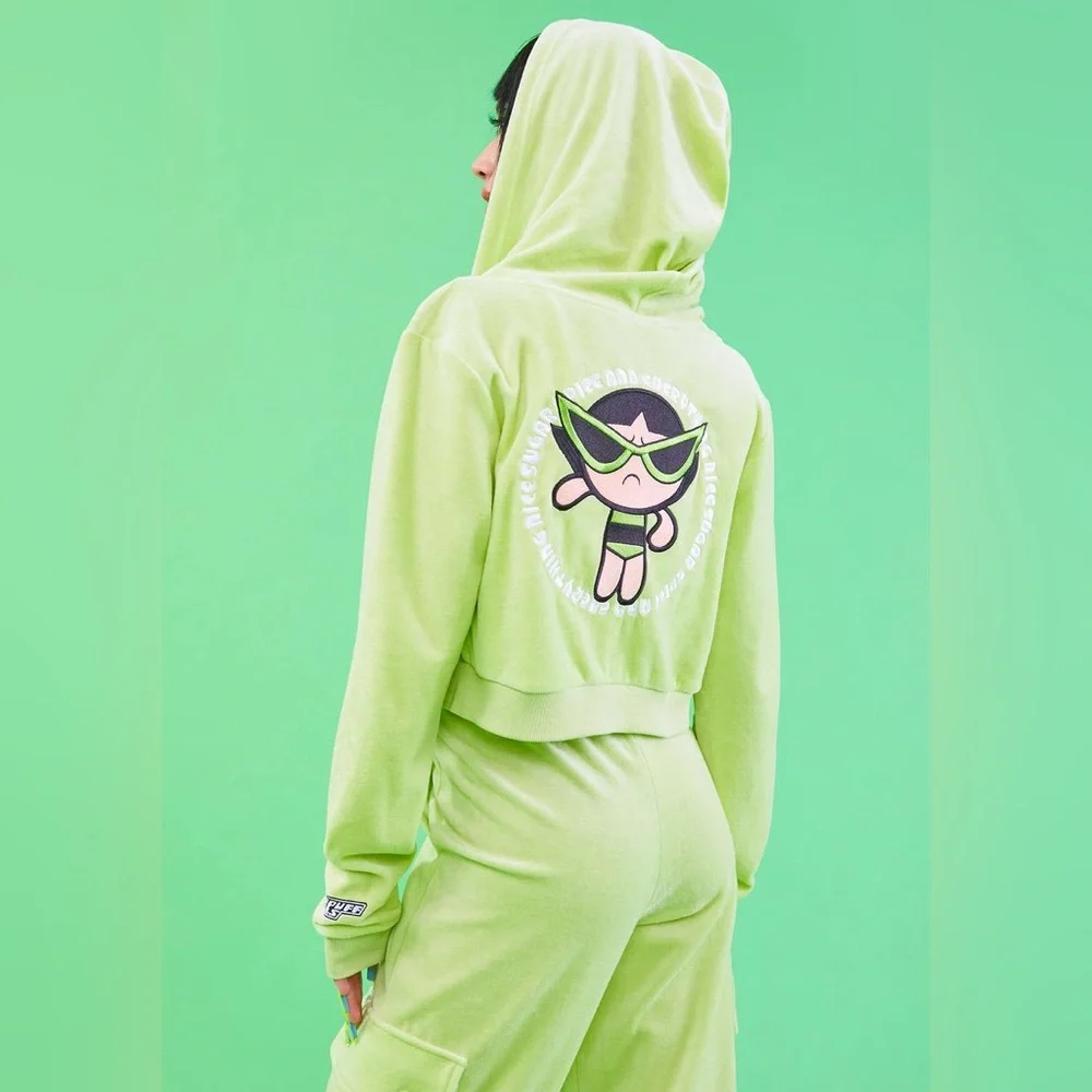 Dolls Kill x The Powerpuff Girls Size XL Sweatshirt Hoodie Velour Crop - Picture 1 of 9